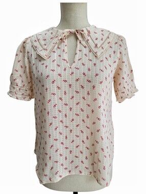 Ba&sh Paris Floral Peter Pan Collar Cotton Blouse Top Size 0 Cottagecore Coquett